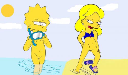 Lisa Simpson flirts with one of the girls at the beach.