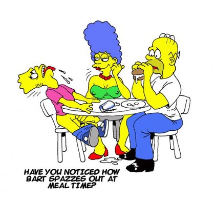 Simpsons Porn Handjob - Marge Simpson is giving a handjob to her son, Bart Simpson, during dinner.  â€“ Simpsons Porn
